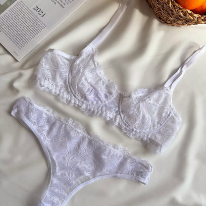 Beyaz Dantelli Balenli Balkonet Sütyen Takımı